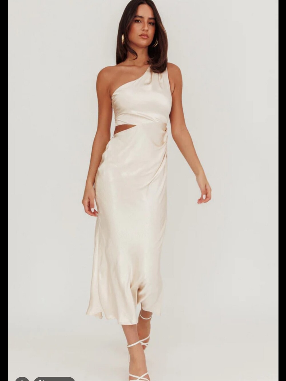 Always Golden One-Shoulder Champagne Midi Dress